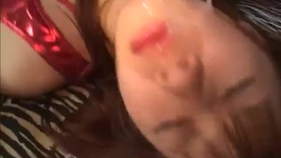 Yuki Mochida is fucked in hairy slit by sucked tools and gets cum